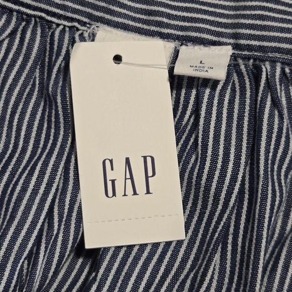 GAP Womens Navy Blue Striped Square Neck Flare Sleeve Lyocell Peasant Top Large - Picture 6 of 8